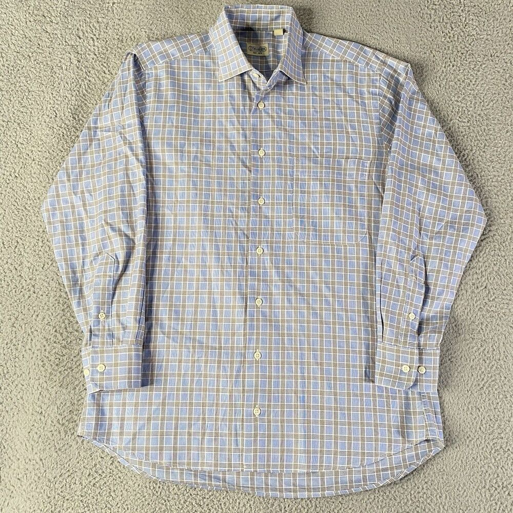 Vintage Gitman Bros Shirt Mens Medium Blue Plaid Button Long Sleeve USA Made